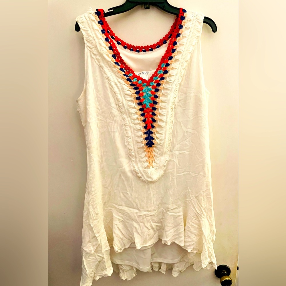 Venus white dress multi colored v-neck